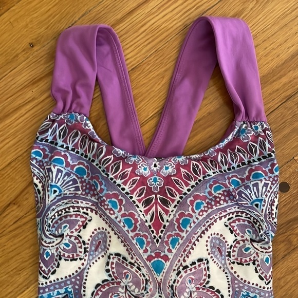 Prana Women S Purple Wide Strap Paisley Yoga Top Shirt Sleeveless Made in USA - Picture 2 of 5